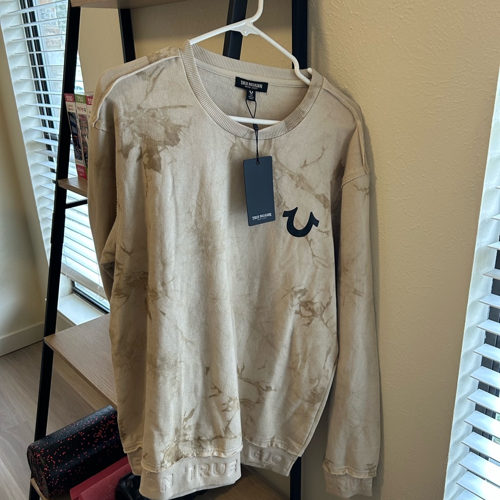 True Religion Men's Beige Crewneck Sweater